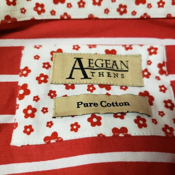 Aegean Athens sz large 41/42 mens pure cotton Button Down Shirt red strips - Picture 3 of 9